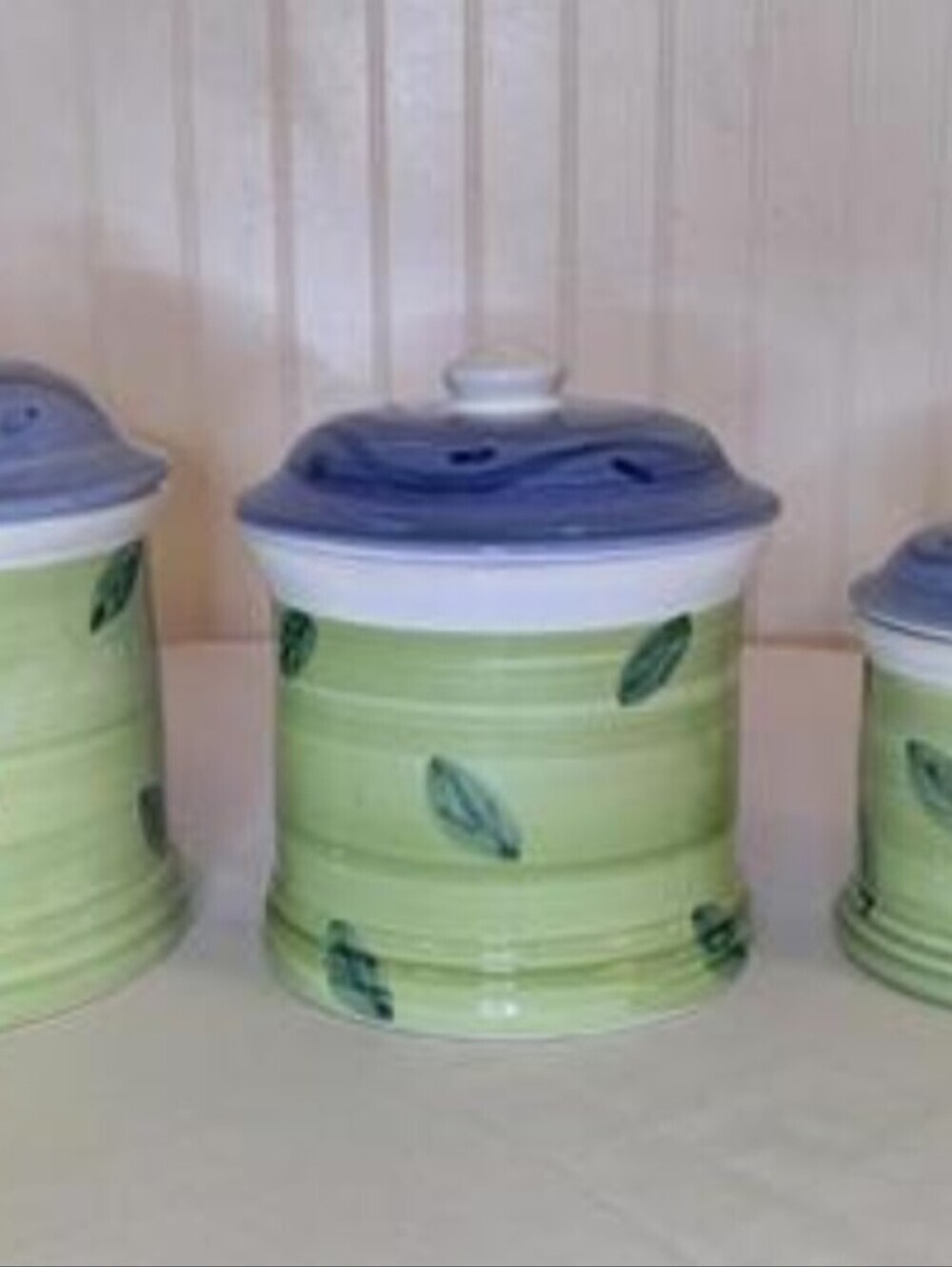 Caleca Italy Blue Moon Hand Painted Ceramic Canister Set of 3